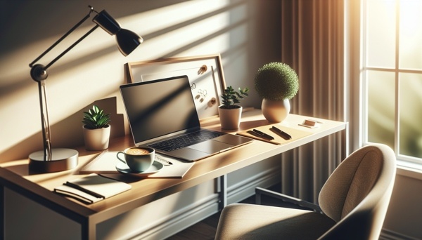 Laptop on a desk symbolizing remote work setups.