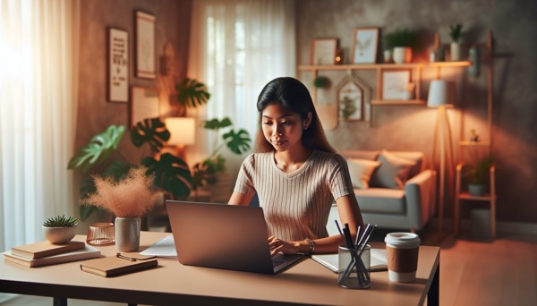 Virtual assistant working remotely with a laptop and phone