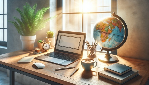 An individual working remotely while enjoying a vibrant Spanish landscape