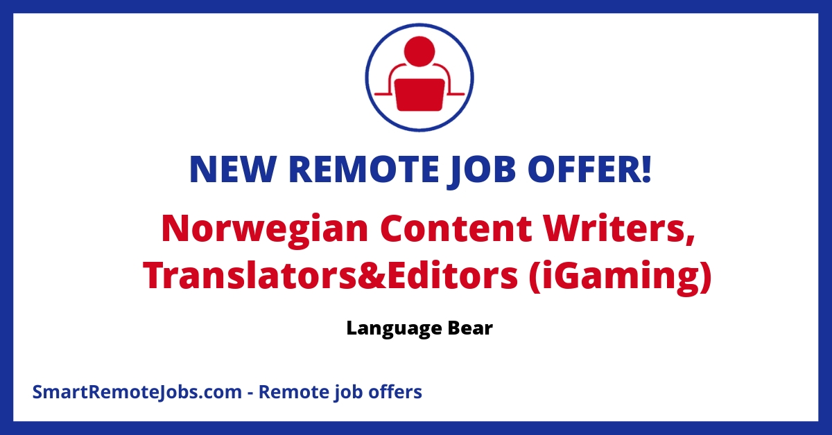 Join Language Bear as a Native Norwegian Content Writer and craft SEO-friendly content for high-scale projects in various industries. Work remotely with flexibility.