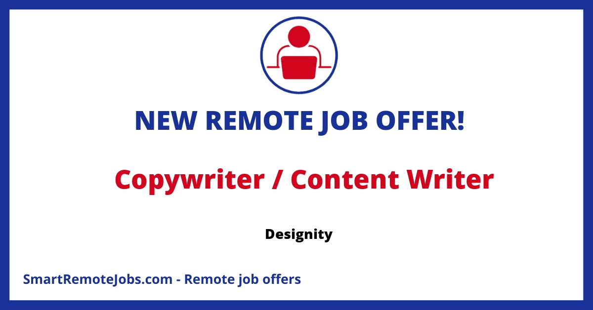 Join Designity as a Copywriter/Content Writer and drive engagement with creative content, strategic SEO, and collaborative growth. Remote work with benefits.