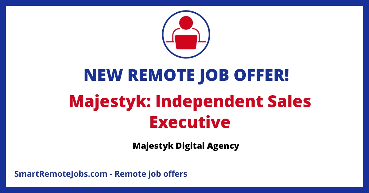 Join Majestyk's NYC-based digital agency as an Independent Sales Executive on a 100% commission basis and drive market share in the tech industry.