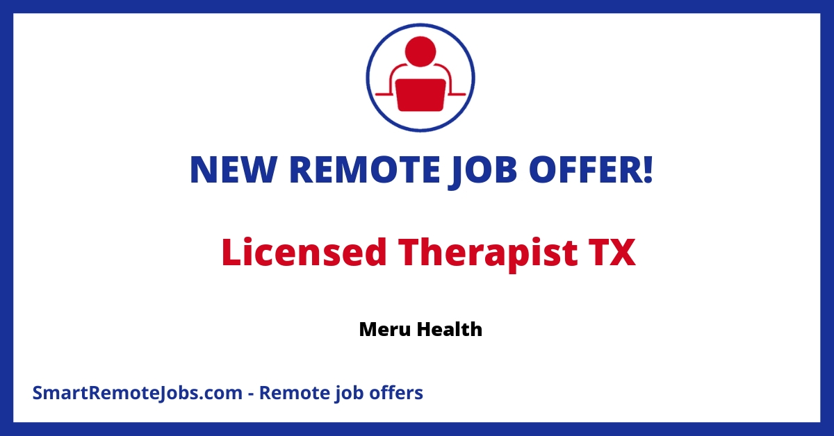 Join Meru Health as a Remote Therapist to provide holistic mental health care using innovative technology and be part of a compassionate, tech-savvy team.