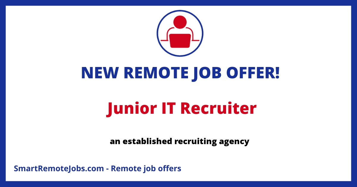Job opportunity alert: Seeking a motivated Junior IT Recruiter to join our agency. Gain industry experience, work remotely, and enjoy exciting benefits.