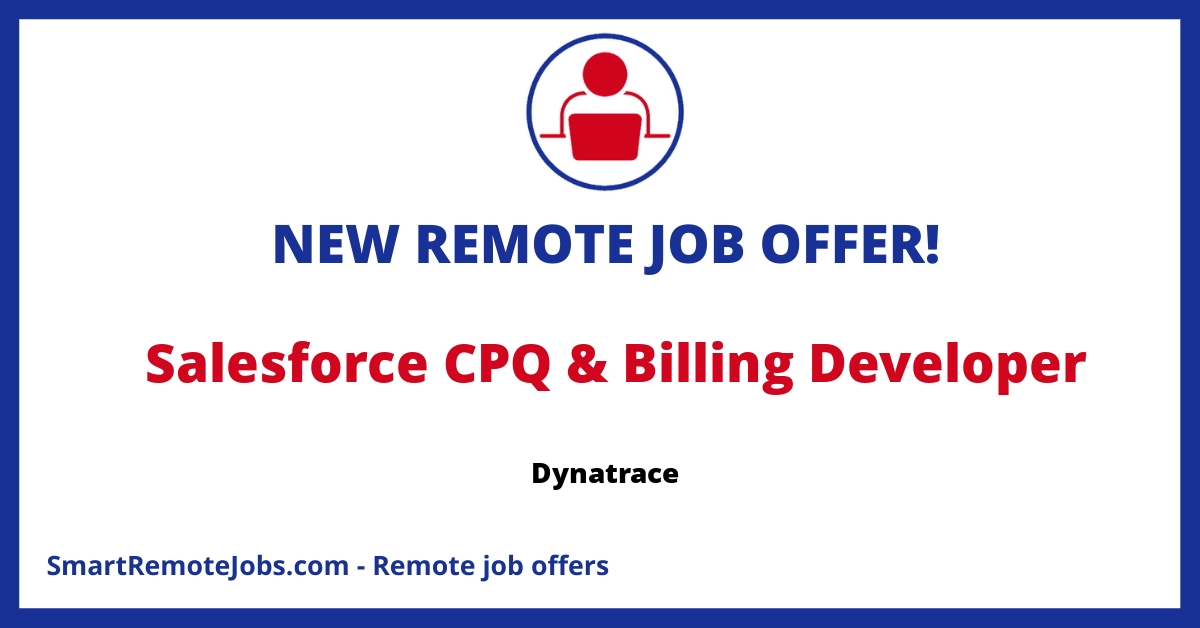 Dynatrace is seeking a Salesforce Developer experienced in CPQ & Apex programming, offering a competitive compensation package. Equal opportunity employer.