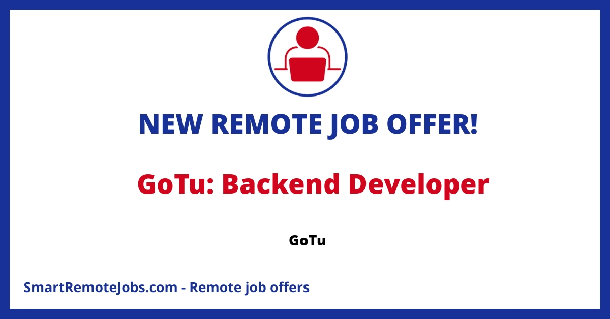 Tech startup GoTu is seeking an experienced Backend Developer. The venture-backed company is disrupting the dental industry with unique application solutions.