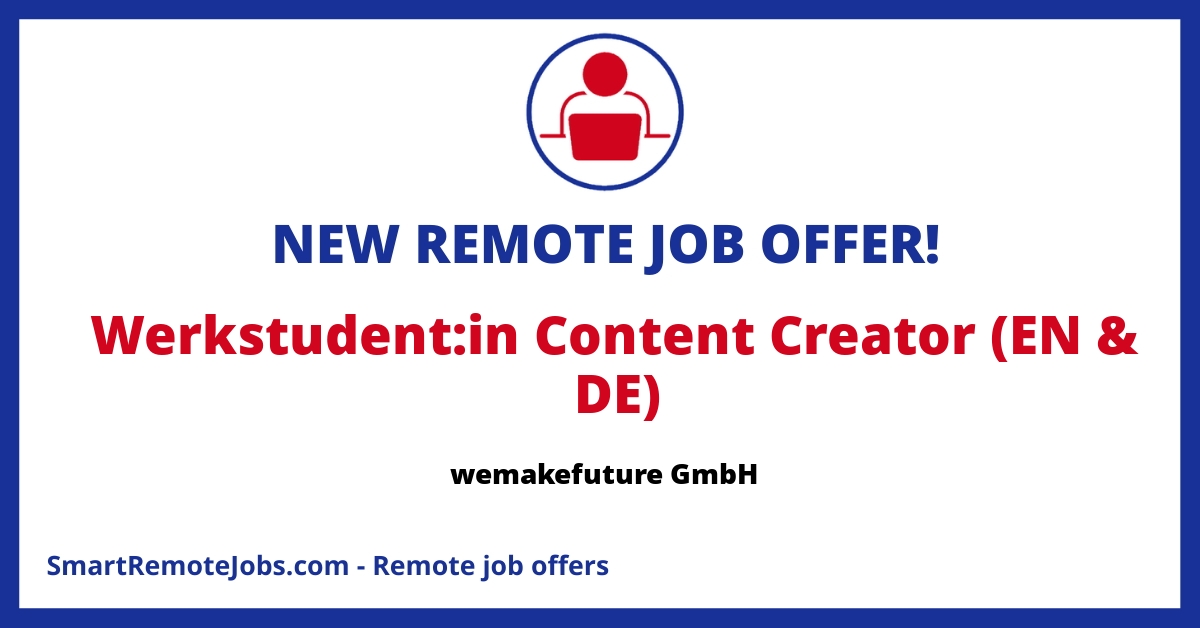 Join wemakefuture GmbH as a working student for Content Creation and embrace digital automation with a diverse, remote team.