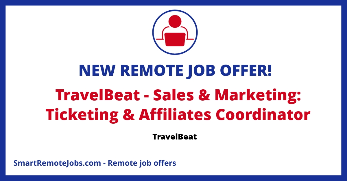 Join TravelBeat, an award-winning sales & marketing company in the tourism industry. Seeking a Ticketing & Affiliates Coordinator for our dynamic team.